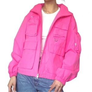 TNA Aritzia Overload Hot pink zip up cargo bomber jacket